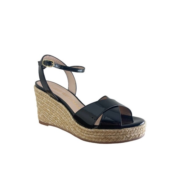 Stuart Weitzman Rosemarie Patent Leather Platform Espadrille Wedge Sandals 6 - Picture 1 of 10